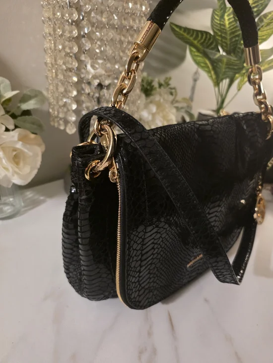 Michael Kors Black Snake-Embossed Leather Shoulder Bag - Picture 2 of 14
